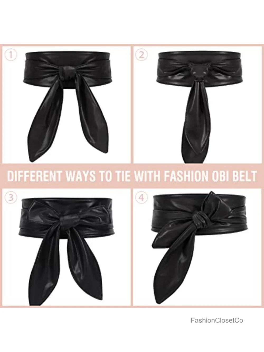 Wide Waistband Obi Belt Wrap Around Knotted PU Leather Waist Belt for Dresses